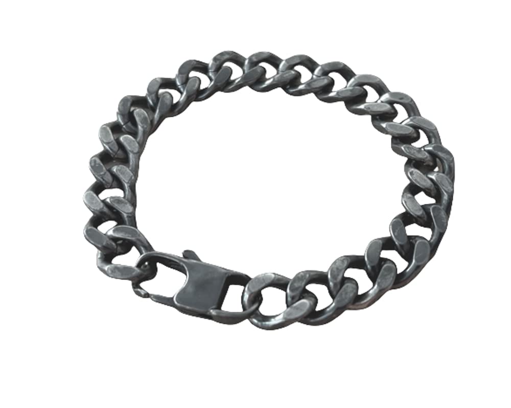 Men's Chunky Oxidised Stainless Steel Curb Chain Bracelet 10mm Width 21cm Length - A Classic & Stylish Gift