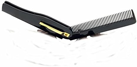 Fold 9cm Plastic Portable Folding Moustache Beard Comb for Men Beauty Hairbrush Women (Black)