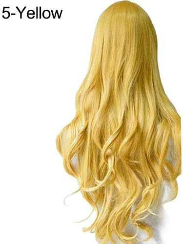 qhtongliuhewu 1Pcs Fashion Popular Colorful Cool Perma-long Cosplay Long Curly Big Wavy Hair Wig For Women Yellow
