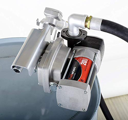 Fuelworks 10307605A 12V 20GPM Fuel Transfer Pump Kit 14' Hose, Extensible Suction Tube and Manual Nozzle, Black