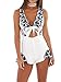 Simplee Apparel Women's Floral Print Cut Out V Neck Sleeveless Romper Jumpsuit Outfit White