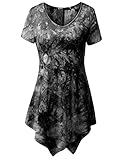 TWINTH Printed Tunic Plus Size Tie Dye Short Sleeve Handkerchief Hem Loose Fit Top Black 2XL