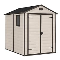 Keter Manor Outdoor Apex Double Door Garden Storage Shed 6 x 8ft Beige Brown Wood effect | Fade Free | All Weather Resistant | Safe and Secure | Zero Maintenance | 15 year Warranty