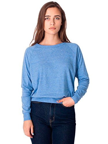 American Apparel Women's Tri-Blend Rib Light Weight Raglan Pullover, Athletic Blue, Large