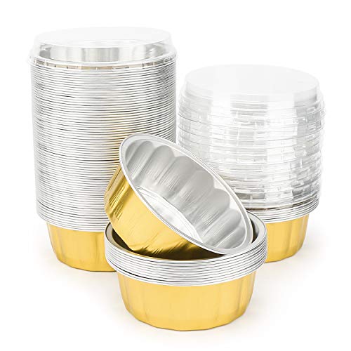 Disposable Ramekins with Lids, Beasea 8 oz 50 Pack Golden Aluminum Foil