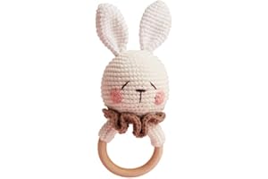 Chippi & Co Ruffles The Sleepyhead, Bunny Rattles for Babies, Wooden Crochet Rattle Teether Toy for Infant, Newborn, Easter Rattles for Baby Girl & Boy, Stuffed Easter Toys, Rabbit Newborn Gifts