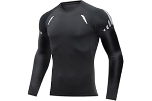 Men's Compression Shirt Long Sleeve Tee Running Gym Workout Top Black Tight Fit Base Layer