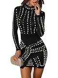 Ninimour Women Black Studded Long Sleeve Dress M Black