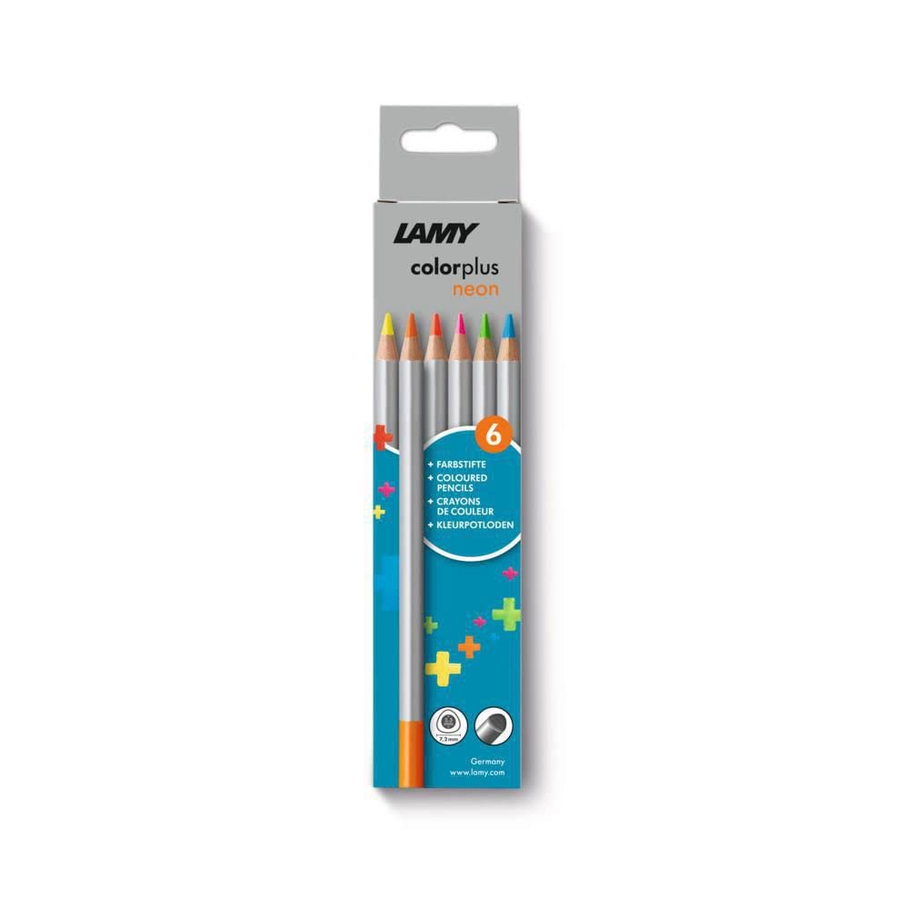 Lamy colorplus neon 506 Colouring Pencils Set of 6 Coloured Pencils Made of Solid Basswood with Ergonomic Triangular Shape - Thick Lead Diameter 3.3 mm, Colouring Pencil Diameter 7.2 mm