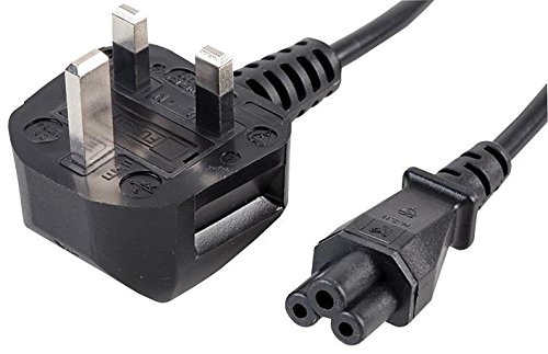 PRO ELEC Mains Power Lead – UK 3-Pin Plug with 3A Fuse to IEC C5 Cloverleaf Connector – 1.5m Black Cable for Laptops, Chargers & Electronics – PELB2198