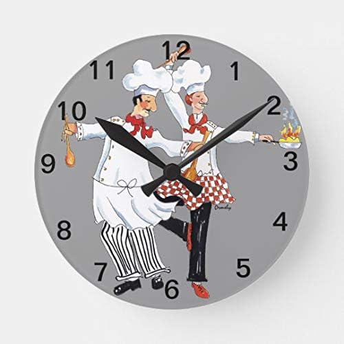 Moonluna Funny Chefs Nursery Wooden Wall Clock Battery Operated Roman Numerals Silent Non-Ticking 14 Inches Kids Clock