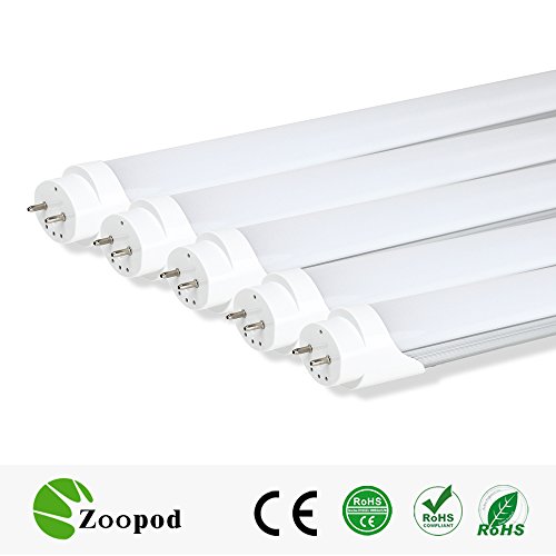 zoopod T8 LED Tube Lamp, 6500K cool white, 3000K warm white, Frosted Cover (25Pcs, 6000~6500K) 25-pack 10-pack 4ft T8 18W (32w fluorescent replacement)