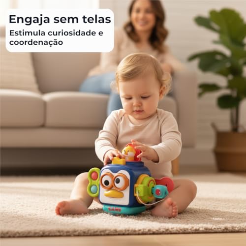 Cubo de Atividades Montessori para Bebê – Brinquedo Sensorial 0 a 24 meses, Coordenação Motora Fina, Texturas e Cores