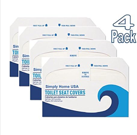 Paper Toilet Seat Cover, Disposable, Septic Safe, Half Fold Seat Covers, White, 4 Packs of 250
