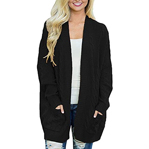 Clearance Sale! Pervobs Womens Knitted Cardigan Loose Solid Open Front Long Sleeve Pocket Sweater Coat Tops Blouse(XL, Black) - Thumbnail 6