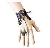 KMG Retro Vintage Vampire Accessories Wedding Decorations Classic Royal Court Palace Gothic Style Punk Rock Women Lady Girls Lace Chain Wristband Bracelet With Finger Ring And Jewel Jewelry Halloween Decoratioins Present For Costume Ball Fancy Ball M