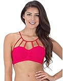 Idea's Strappy Caged Bralette,One Size,Neon Coral