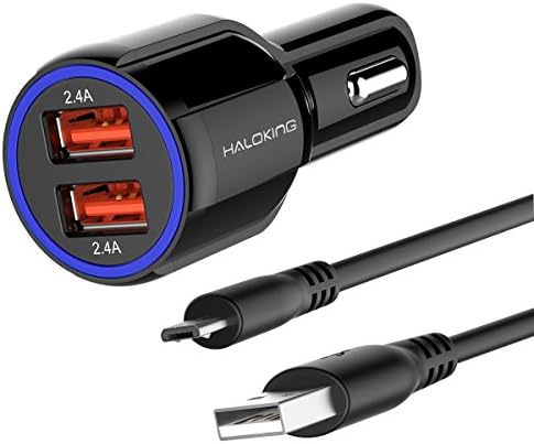 Haloking Car Charger, Dual USB Fast Car Adapter for iPhone X/8/7/6S/Plus, Galaxy S8/S7/Edge/Plus, Note 5/4, LG, Nexus, HTC + 3ft Micro USB Cable Combo, Black