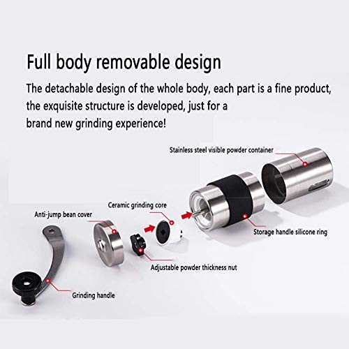 HaoLi Kreative handgekurbelte Kaffeemaschine, Edelstahlmühle, Abnehmbarer und waschbarer Körper, Keramikschleifkern… – Bild 3
