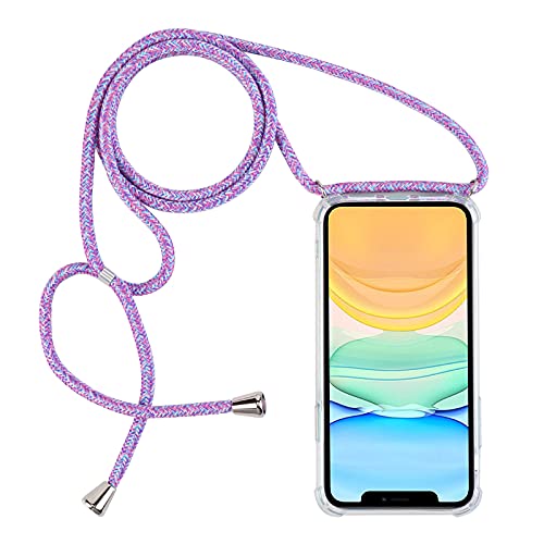 PuYu Zhe Compatible With iPhone 13 Case,Clear Transparent TPU Silicone Shell,Crossbody Slim Stylish Shockproof Cover,Adjustable Neck Cord Lanyard-Blue rainbow