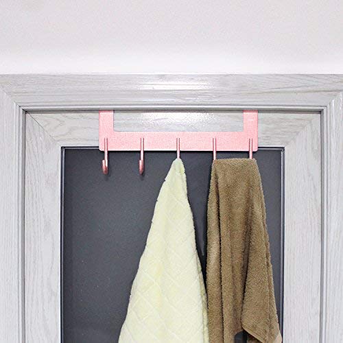 ACMETOP Over The Door Hook Hanger, Heavy-Duty Organizer for Coat, Towel, Bag, Robe - 5 Hooks, Aluminum, Matte Finish (Pink)