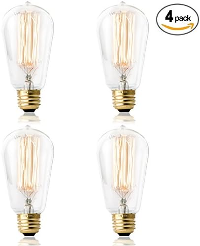 Antique Edison Bulb, ST64 E26 60W Squirrel Cage Filament Incandescent Clear Glass Dimmable light Bulb, 4 Pack