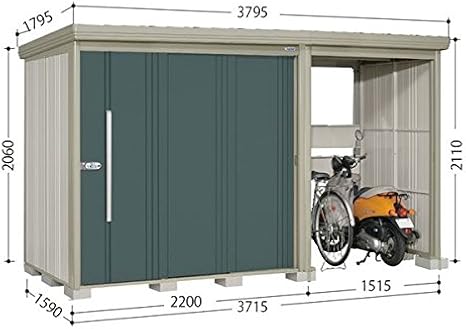 Amazon タクボ物置 Tp ストックマンプラスアルファ Tp 3715 一般型 標準屋根 駐輪スペース付 屋外用 物置 自転車収納 におすすめ ジェイドグレー 物置 倉庫