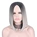 Short Wig Cosplay Wigs for Women Ombre Hair Silver Gray Synthetic Wigs Black to Grey Anxin Bob Straight Middle Part Full Head Wigs Heat Resistant (28CM, Grey)