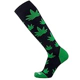 Nature Snowboard Socks – Warm Midweight Snowboarding Socks for Men and Women - Great for Cold Weather Skiing, Pot Leaves (M, Navy/Green)