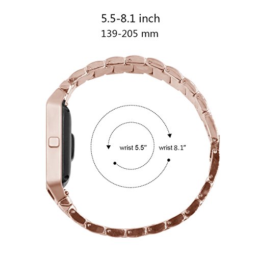 Fitbit Blaze Bands, UNEXTATI Fitness Wristband with Diamonds Bracelet Stainless Steel Adjustable Replacement Band for Fitbit Blaze - Rose Gold - Thumbnail 2