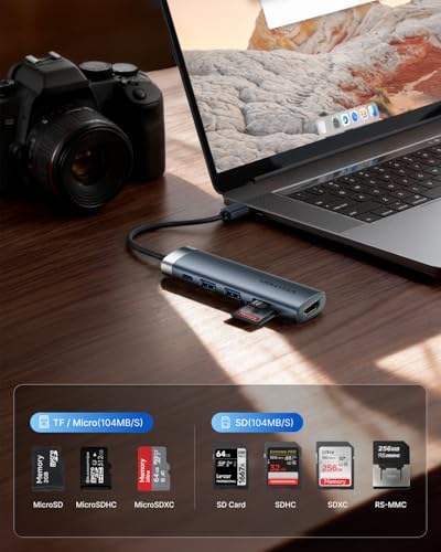 VENTION 100W USB C PD Hub, 6 in 1 Docking Station, HDMI 4K@30HZ, USB A 3.0 Data Transfer Ports, SD/Micro SD Card Reader, Compatible for MacBook Pro, Air/Dell/Lenovo/HP