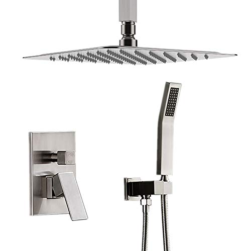 STARBATH Shower System with 12" Rain Shower and Handheld, Shower Faucet Rough-in Mixer Valve and Trim Included, Luxury Rainfall Shower Sets (Ceiling Shower System Brushed Nickel)