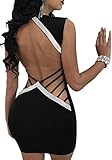 Mysmantic Women Fashion Hollow Out Cut Out Short Bandage Dresses Bodycon Mini Dresses Sexy for Women Black L