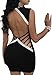 Women's Sexy Dresses Deep V Neck Bodycon Backless Club Stretchy Sleeveless Party Black S