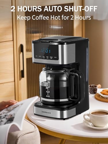 Coffee Maker, Programmable Drip Coffee Maker 12 Cup, Regular & Strong Brew Drip Coffee Machine with Iced Coffee Function for Home and Office, Black & Stainless Steel (Black. Sliver)