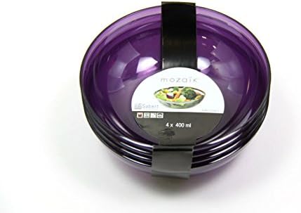 Mozaik AINJBAU1404R15 4 Round Plastic Bowls Aubergine Purple 14cm (400ml)