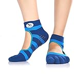 Freehawk Non Slip Skid Yoga Pilates Socks with Grips Cotton Pilates Barre Exrcise Yoga Socks Grip Socks Five Fingers in Blue