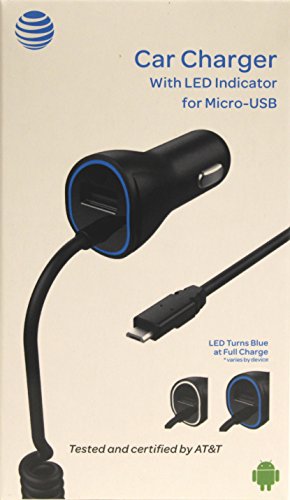 AT&T 4899G 3.4 Amp Micro USB Rapid Car Charger with Smart LED Charge Indicator for Samsung/LG/HTC Devices - Retail Packaging - Black AT&T 4899G 3.4 Amp Micro USB Rapid Car Charger with Smart LED Charge Indicator for Samsung/LG/HTC Devices - Retail Packaging - Black