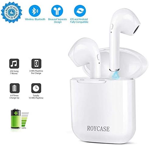 roycase Bluetooth Headphones Mini Wireless Earbuds Stereo in-ear Bluetooth Headsets with Charging Case - Noise Cancelling mic HD Sports Earphones for All Smartphones
