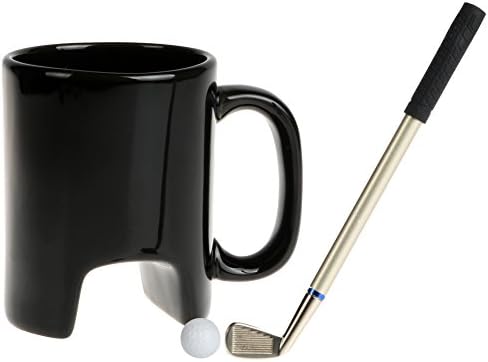 Now Golf Coffee Mug | 13.5oz Hot Cold Beverages Ceramic Mug for Golfer with Driver-Shaped Pen Mini Ball and Channel Underside to Play | Unique Golf-Related gift For Friends and Family | Black | 1612