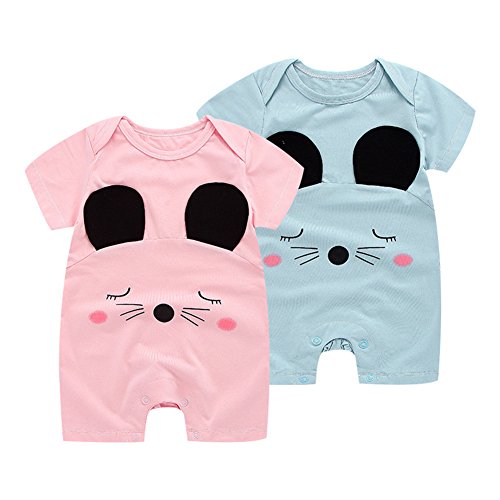 Monvecle Baby to Toddle 2 Pack Cotton Jumpsuit Short Sleeved Onesie Playsuit Monkey 18M