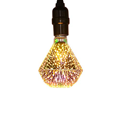 3D Colorful Fireworks Bulb, 4W E27 3D Fireworks Light Bulb Silvered Glass Single LED Edison Light Bulbs for Home Christmas Holiday Party Decoration