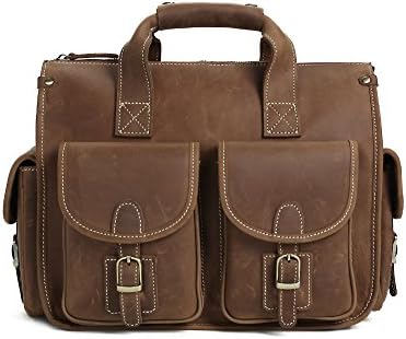 HandMadeCart Top Grade Mens Real Crazy Horse Leather Briefcase Vintage Style Messenger Shoulder 13 inch Laptop Bag Case 7106
