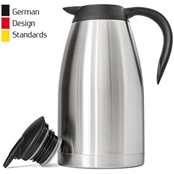 New 68 Oz (2 Liter) German-Designed Thermal Coffee Carafe | Stainless Steel Insulated Double Wall | BPA-Free Vacuum Thermos | Effectively Keeps Beverages Hot (Warm up to 12 Hrs) or Cold (up to 24 Hrs)