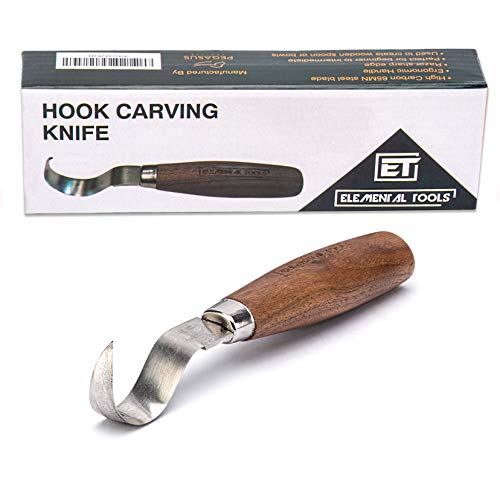 Elemental Tools Wood Spoon Carving Knife: Hook Knife Wood Carving Tool for Spoon, Kuksa Cup and Bowl Carving- 65mn Steel Spoon Carving Knife - Great Curved Knife for Beginners or Professional