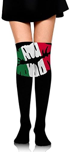 WRE8577 Women's Knee High Sport Long Sock Italy Kiss Lips Flag For Football Sport Long Stockings