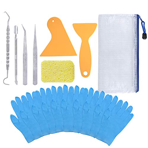 PP OPOUNT 18 Pieces Mosaic Tiles Tools Kit Including 2 Pieces Scrapers, 2 Pieces Tweezers, 1Piece Double-Ended Hook, 1 Piece Spatula, 1 Piece Sponge, 10 Pieces Glove and Storage Bag (Best Grout For Mosaic Art)