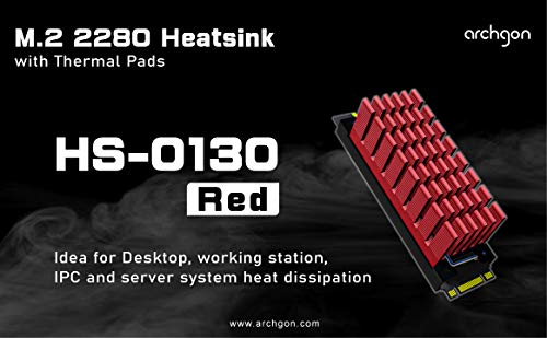 archgon-HS-0130-Disipador-de-Calor-para-el-refrigerador-M2-SSD-2280-PCIe-NVMeSATA-25-mm-de-Altura-Aluminio-Almohadilla-trmica-2X-Montaje-con-Clip-de-Muelle-pasivo-Rojo