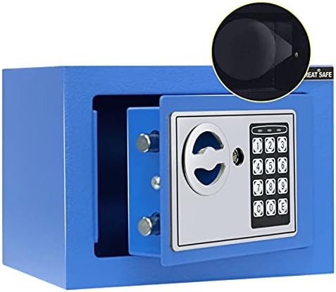 JUGREAT Safe Box with Induction Light,Electronic Digital Securit Safe Steel Construction Hidden with Lock，Wall or Cabinet Anchoring Design for Home Office Hotel Business 0.23 Cubic Feet Blue