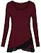 Laksmi Long Sleeve Shirt Women, Round Neck A Line Splicing Chiffon Irregular Hem Casual Layered Tunic Tops,Wine Large